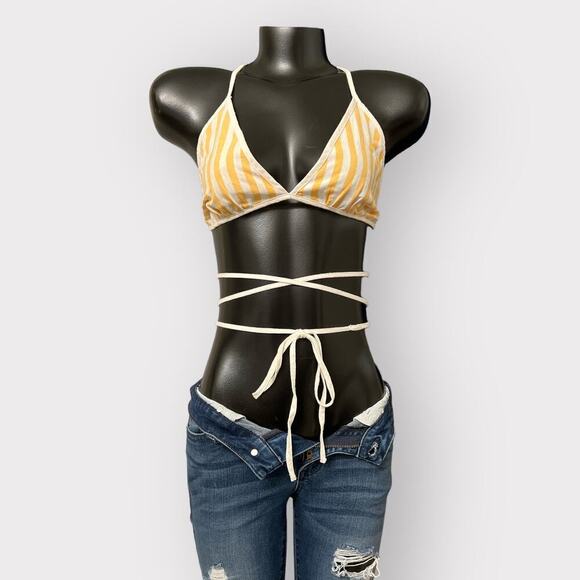 Free People Triangle Crop Bikini Top M L Linen Cotton Summer Shirt Festival Rave - Picture 2 of 10